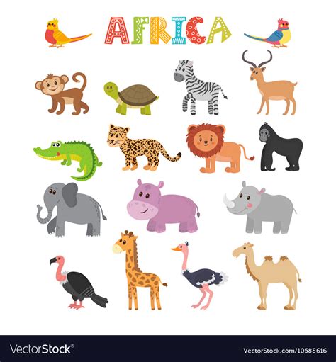 Animals Of Africa Set Of Cartoon Jungle Royalty Free Vector