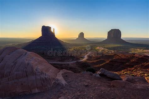 Sunrise At Monument Valley Panorama Of The Mitten Buttes Seen From