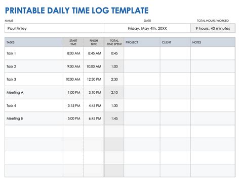 Free Time Log Spreadsheets And Templates Smartsheet