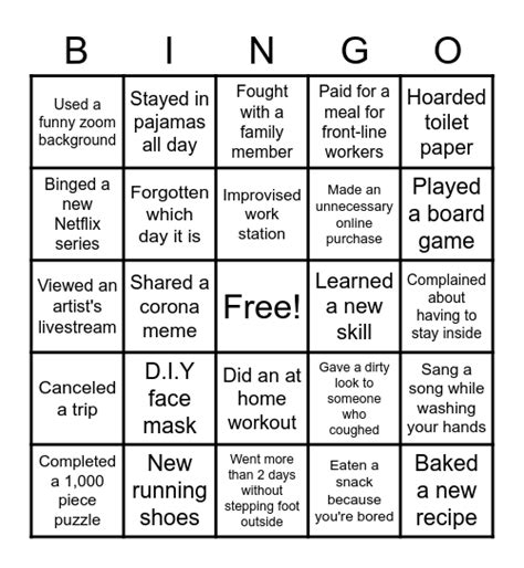 Quarantine Bingo Bingo Card