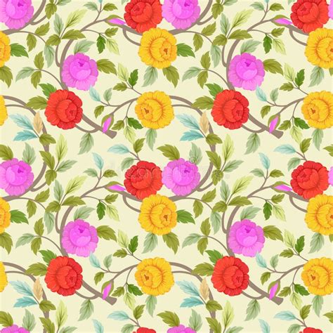 Colorful Flowers Blooming Seamless Pattern Stock Illustration