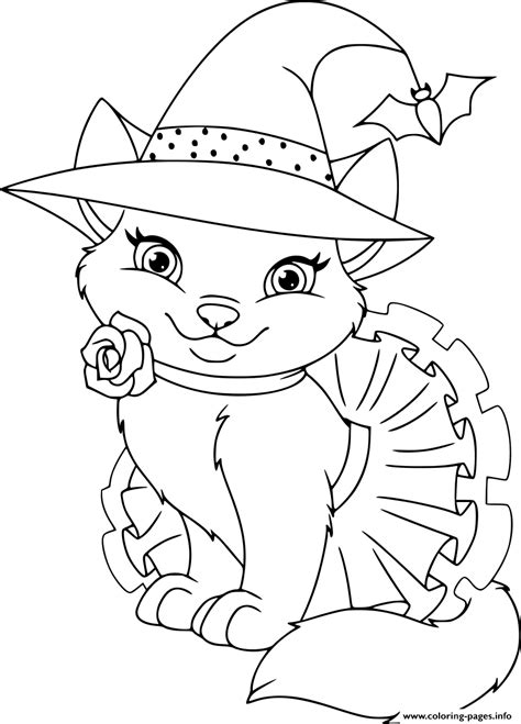 Cat Witch Halloween Coloring Page Printable