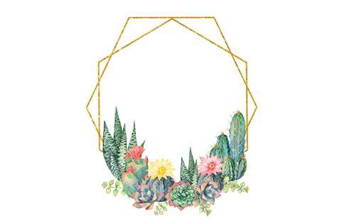 Floral Frames With Cacti Watercolor Flowers Cacti Frames For Cards By