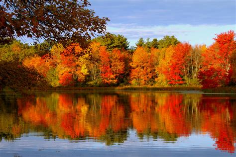 Autumn Lake Reflections Fall Bridge Water Photos Cantik