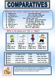 English adjectives worksheets for learning and teaching grammar in a fun way. Comparatives and Superlatives ESL Printable Worksheets