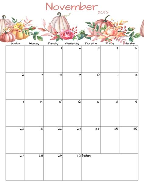 November Calendar November 2022 Printable Calendar Autumn Etsy Australia