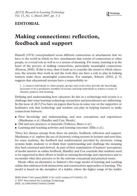 Pdf Making Connections Reflection Feedback And Support