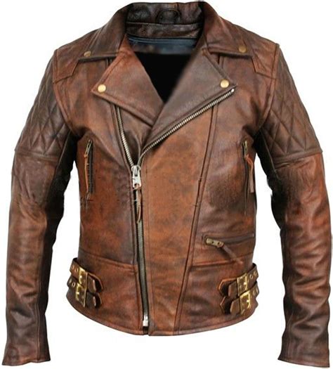 Mens Biker Motorcycle Vintage Distressed Brown Leather Jacket At Amazon