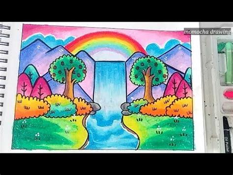 Oil pastel mengandung lilin dan minyak yang tidak akan hancur atau luntur. Pemandangan air terjun - Cara menggambar dan mewarnai ...