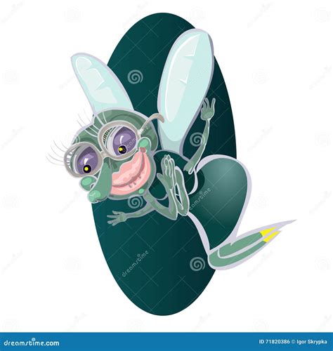 Cute Little Cartoon Fly Insect In Blue With Big Googly Eyes And A