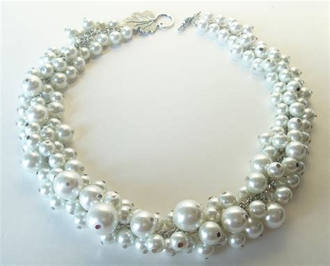 Pearl Necklace White Pearl Necklace Bauble Necklace Chunky Etsy
