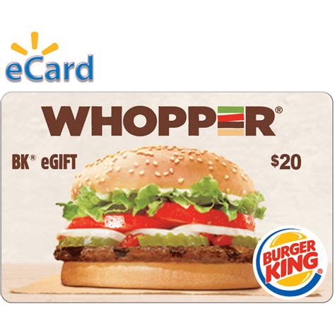 Choose your country and enjoy our famous whopper which is every fan's favorite. Burger King $20 Gift Card (email Delivery) - Walmart.com ...