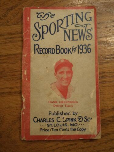 1936 The Sporting News Baseball Record Book Hank Greenberg Detroit