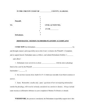 Alabama Motion To Dismiss Form Fill Out And Sign Printable Pdf