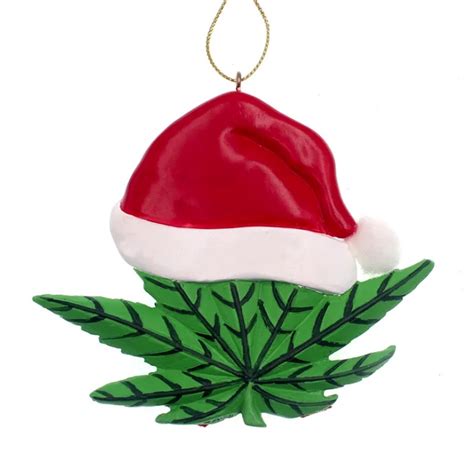 Cannabis Leaf With Santa Hat Personalized Ornament Canada Retrofestiveca