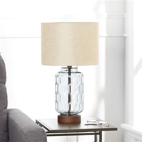 Features available in a bedside table. Better Homes & Gardens Blue Geo Textured Glass Table Lamp ...