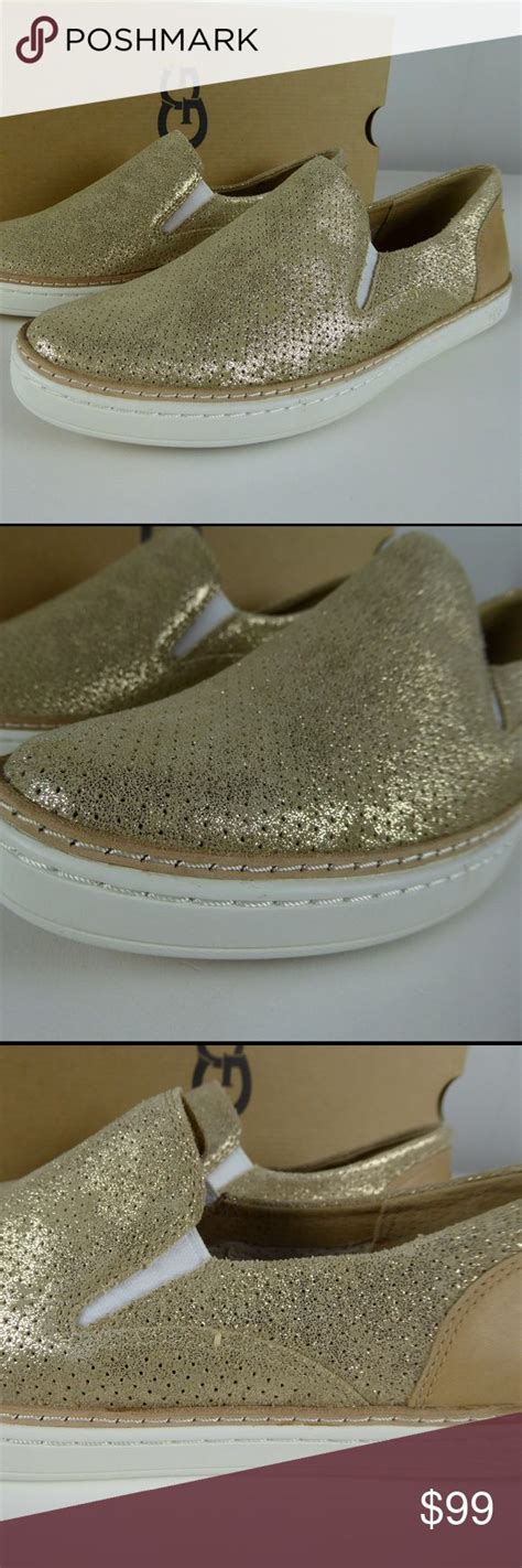 Ugg Adley Perforated Leather Gold Stardust Sneaker Suede Fashion