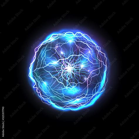 Isolated Energy Ball Made Of Lightning Glowing Realistic Blue Circle