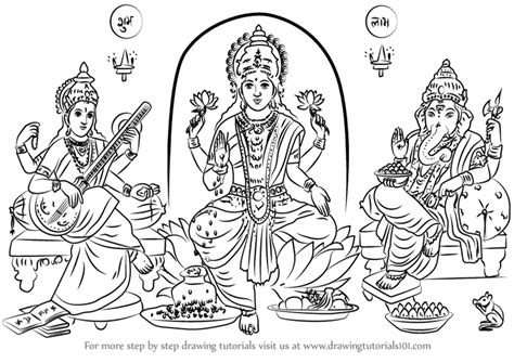 Learn How to Draw Laxmi Ganesh Saraswati (Hinduism) Step by Step