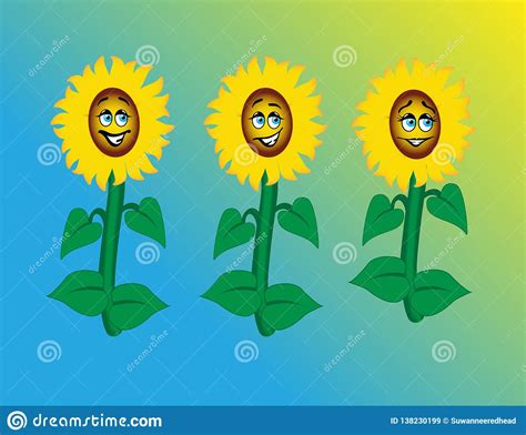 Sunflowers With Happy Cartoon Faces Stock Vector Illustration Of