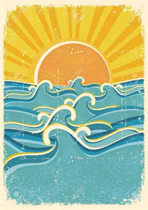 Retro Sunset With Waves Horizontal Png Clip Art Multi Color Palette
