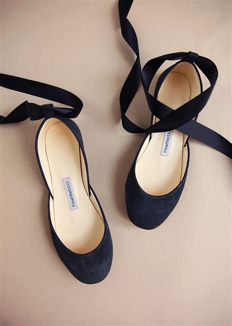 The Navy Blue Wedding Ballet Flats Bridal Shoes With Satin Ribbons