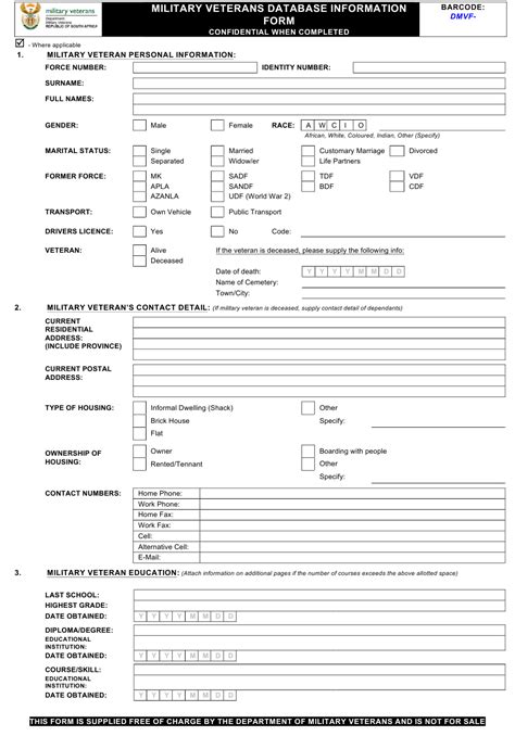 South Africa Military Veterans Database Information Form