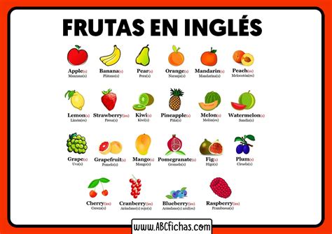 Fichas De Vocabulario De Las Frutas En Inglés Para Niños