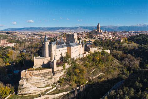 Panoramic Aerial View Of The Alcazar Of Segovia Spain Stock Photo