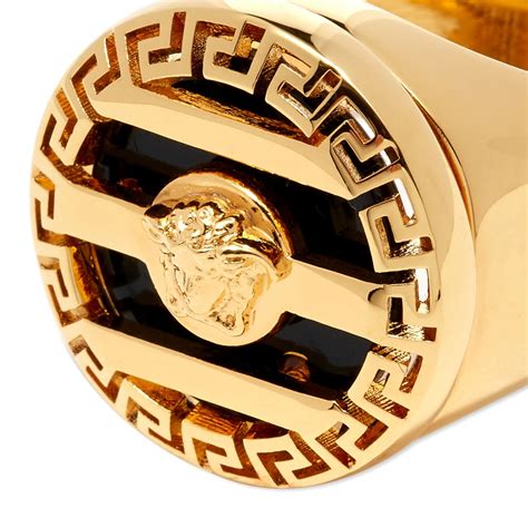Versace Medusa Head Stripe Signet Ring Black And Gold End Es