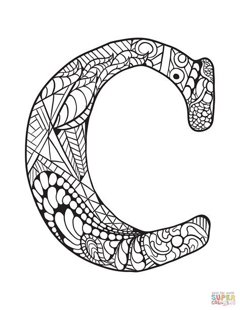 Letter C Zentangle Coloring Page Free Printable Coloring Pages