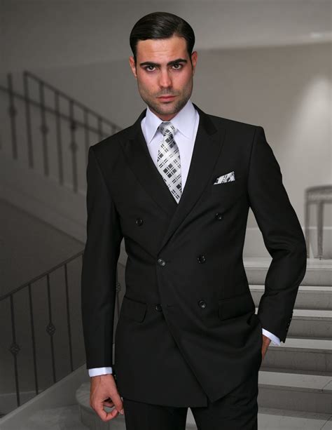 Statement Tzd 100 Black Double Breasted Suit 2pc 100 Wool Italy
