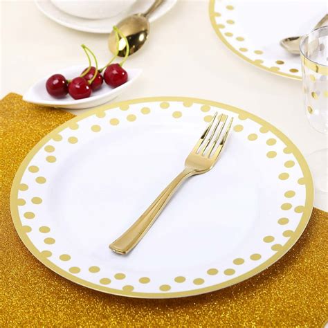 Balsacircle 12 Pcs 10 Inch Wide White Plastic Dinner Plates With Gold