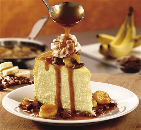 A shareable sampler of three favorites: Bananas Foster Cheesecake | Banana foster cheesecake recipe, Dessert restaurants, Bananas foster