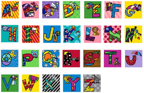 Romero Britto Alphabet Letters 2010 Giclee On Paper Each 55 X 55