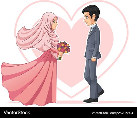 Muslim Bride And Groom Looking At Each Other Vector Image
