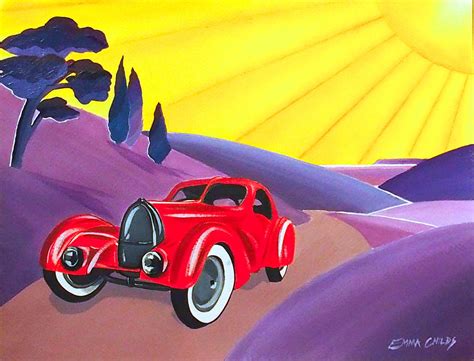 Art Deco Vintage Car Painting By Emma Childs
