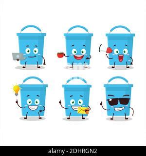 Cartoon Character Of Blue Bucket With Various Chef Emoticons Vector Illustration Stock Vector