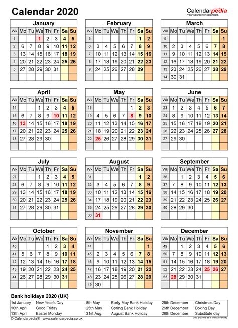 Calendar 2020 Uk Free Printable Pdf Templates