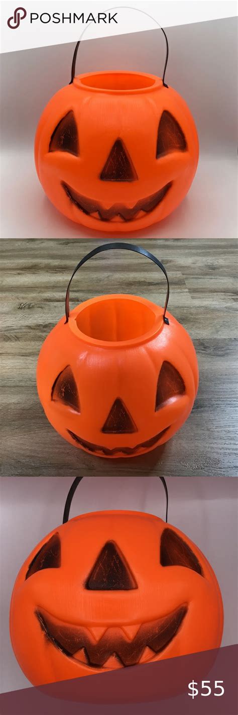 Vintage Halloween Pumpkin Blow Mold Jack O Lantern Candy Holder Basket Classic Pumpkin Bucket