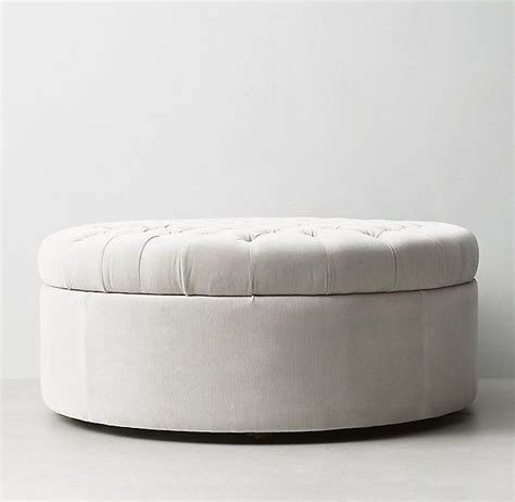 Castered tufted storage ottoman | ballard designs. Tufted Large Round Storage Ottoman | Round storage ottoman ...