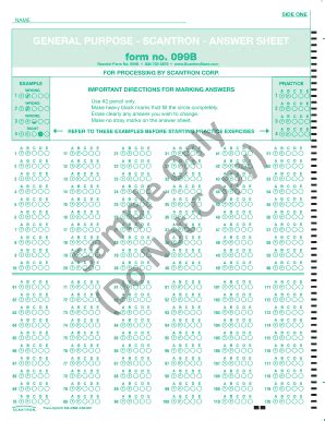 Fillable Online General Purpose Scantron Answer Sheet Fax Email Print Pdffiller
