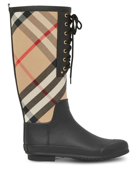 burberry vintage check canvas and rubber rain boot in black modesens