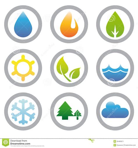 Energy Nature And Environment Symbols Collection Stock