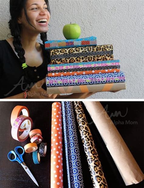 Washi Tape And Wrapping Paper Book Covers Diy Alpha Mom