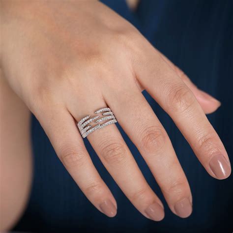 Pave Diamond Strands Wide Band Open Ring In 14k White Gold Womens
