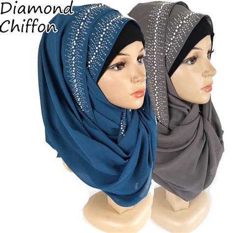 J2 10pcs High Quality Plain Bubble Diamond Chiffon Scarf Shawl Muslim Hijab Women Headband