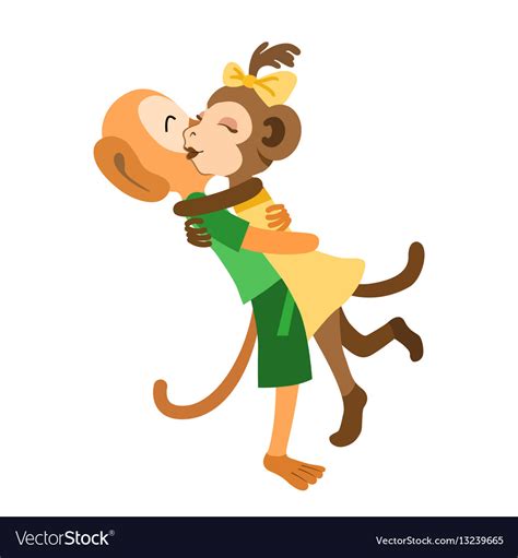 Two Monkeys Meet And Hug Each Other Royalty Free Vector