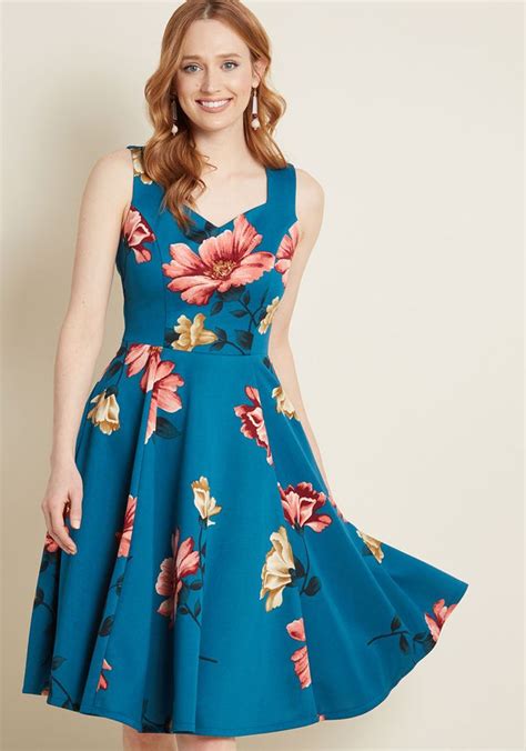 measured magnificence fit and flare dress in teal floral pin up dresses pretty dresses gowns