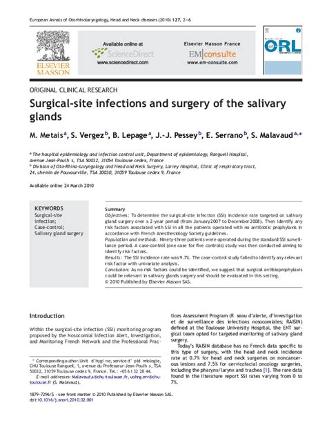 Pdf Surgical Site Infections And Surgery Of The Salivary Glands B